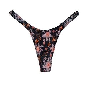Victoria's Secret Shine Strap Black Floral Thong Size Small